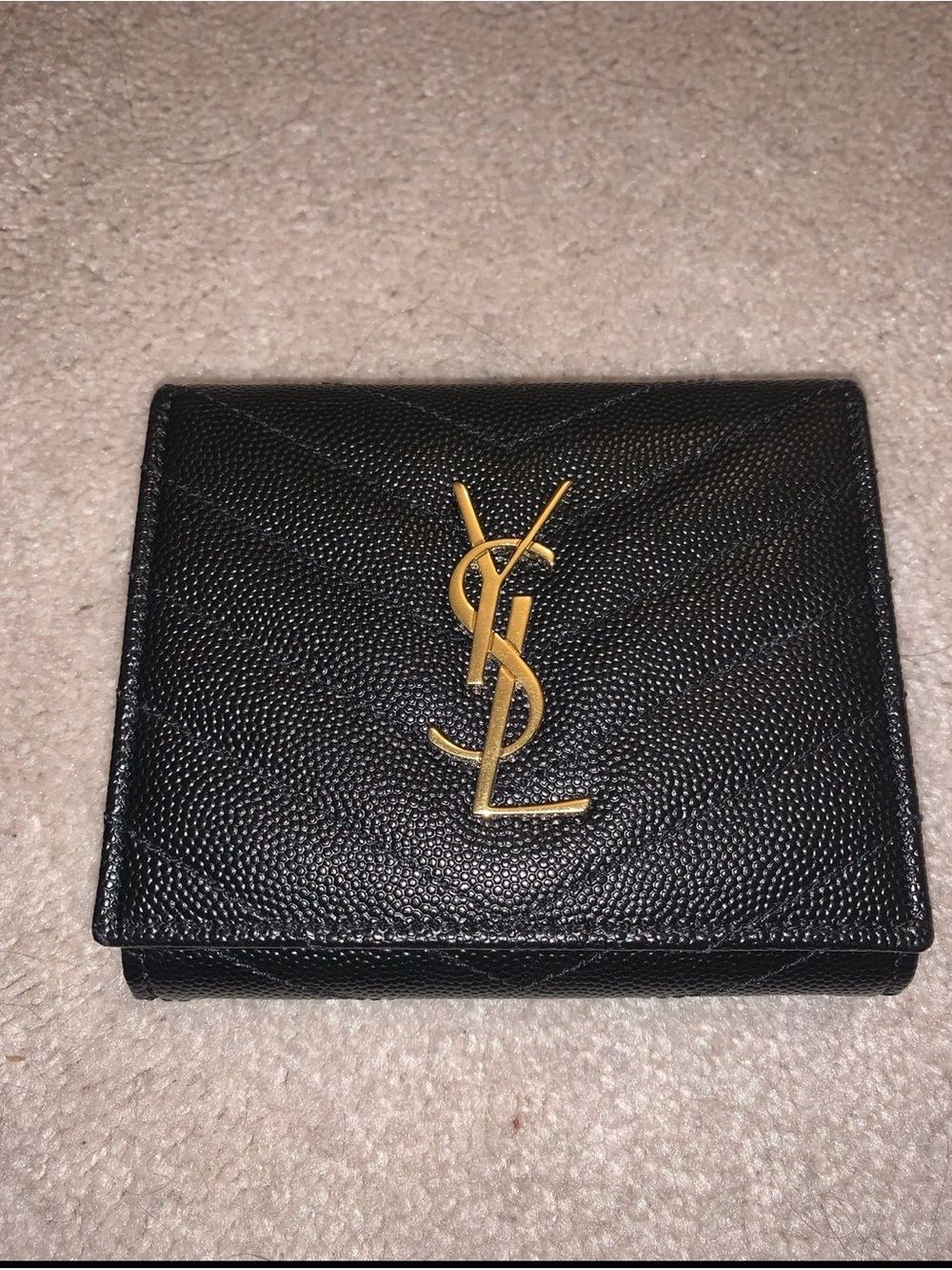 Saint Laurent Black Chevron Leather Bifold Wallet with Gold YSL Emblem